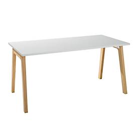 Schäfer Shop Select Start Off Wood bureau, rechthoekig, A-poot, B 1600 x D 800 x H 735 mm, lichtgrijs/houtlook
