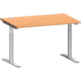Schäfer Shop Genius bureau MODENA FLEX, T-poot ronde buis, B 1200 x D 800 mm, beuken/wit aluminium