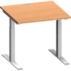 Schäfer Shop Genius bureau MODENA FLEX, vierkant, T-voet rechthoekige buis, B 800 x D 800 x H 650-850 mm, beuken/wit aluminium