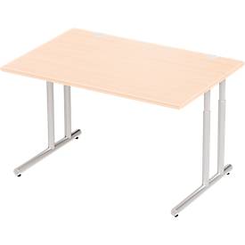 Schäfer Shop Select Desk COMBITEC, rechthoekig, C-poot, B 1200 x D 800 x H 677-817 mm, ahorn/wit aluminium