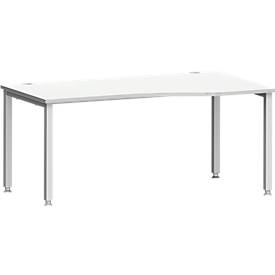 Schäfer Shop Genius Bureau MODENA FLEX, vrije vorm, aanbouw rechts, 4-poots vierkante buis, B 1800 x D 1000/800 x H 720-820 mm, aluminium lichtgrijs/wit