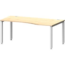 Schäfer Shop Genius Bureau MODENA FLEX, vrije vorm, aanbouw rechts, 4-poots vierkante buis, B 1800 x D 1000/800 x H 720-820 mm, ahorn/wit aluminium