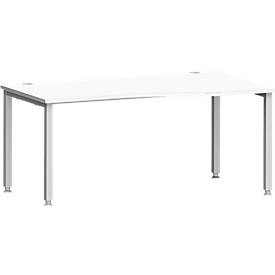 Schäfer Shop Genius Bureau MODENA FLEX, vrije vorm, aanbouw rechts, 4-poots vierkante buis, B 1800 x D 1000/800 x H 720-820 mm, wit/wit aluminium