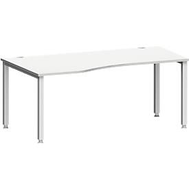 Schäfer Shop Genius Bureau MODENA FLEX, vrije vorm, aanbouw links, 4-poots vierkante buis, B 1800 x D 1000/800 x H 720-820 mm, aluminium lichtgrijs/wit