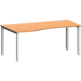 Schäfer Shop Genius Bureau MODENA FLEX, vrije vorm, aanbouw links, 4-poots vierkante buis, B 1800 x D 1000/800 x H 720-820 mm, beuken/wit aluminium