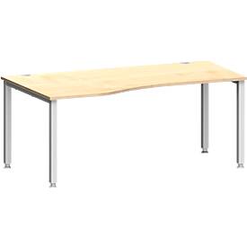 Schäfer Shop Genius Bureau MODENA FLEX, vrije vorm, aanbouw links, 4-poots vierkante buis, B 1800 x D 1000/800 x H 720-820 mm, ahorn/wit aluminium