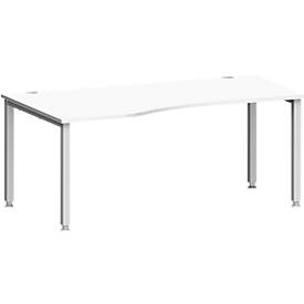 Schäfer Shop Genius Bureau MODENA FLEX, vrije vorm, aanbouw links, 4-poots vierkante buis, B 1800 x D 1000/800 x H 720-820 mm, wit/wit aluminium