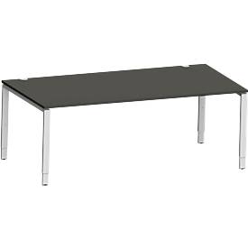 Schäfer Shop Genius bureau Modena Flex, rechthoekig, 4-poots buis, B 2000 x D 1000 x H 650-850 mm, grafiet/wit aluminium