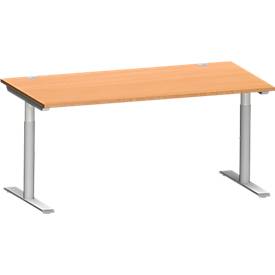 Schäfer Shop Genius bureau MODENA FLEX, T-poot ronde buis, B 1600 x D 800 mm, beuken/wit aluminium