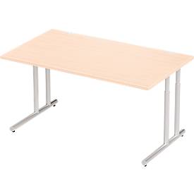 Schäfer Shop Select Desk COMBITEC, rechthoekig, C-poot, B 1600 x D 800 x H 677-817 mm, ahorn/wit aluminium