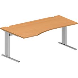 Schäfer Shop Pure Desk PLANOVA BASIC, vrijstaand, aanbouw links, C-poot, B 1800 x D 1000/800 x H 717 mm, beuken/wit aluminium + kabelgoot