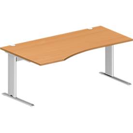 Schäfer Shop Pure Desk PLANOVA BASIC, vrijstaand, aanbouw links, C-poot, B 1800 x D 1000/800 x H 717 mm, beuken/wit + kabelgoot