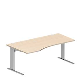 Schäfer Shop Pure Desk PLANOVA BASIC, vrijstaand, aanbouw links, C-poot, B 1800 x D 1000/800 x H 717 mm, ahorn/wit aluminium + kabelgoot