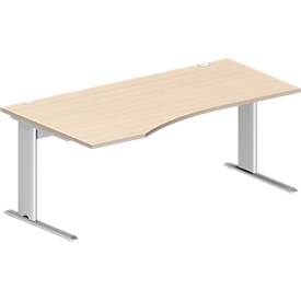 Schäfer Shop Pure Desk PLANOVA BASIC, vrijstaand, aanbouw links, C-poot, B 1800 x D 1000/800 x H 717 mm, ahorn/wit + kabelgoot