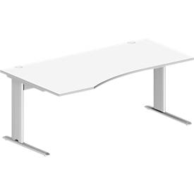 Schäfer Shop Pure Desk PLANOVA BASIC, vrijstaand, aanbouw links, C-voet, B 1800 x D 1000/800 x H 717 mm, wit + kabelgoot