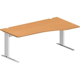 Schäfer Shop Pure desk PLANOVA BASIC, vrije vorm, aanbouw rechts, C-poot, B 1800 x D 1000/800 x H 717 mm, beuken/wit + kabelgoot