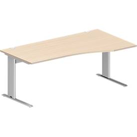 Schäfer Shop Pure Desk PLANOVA BASIC, vrijstaand, aanbouw rechts, C-poot, B 1800 x D 1000/800 x H 717 mm, ahorn/wit aluminium + kabelgoot