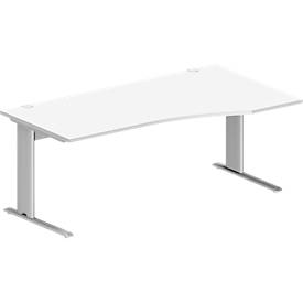 Schäfer Shop Pure Desk PLANOVA BASIC, vrijstaand, aanbouw rechts, C-poot, B 1800 x D 1000/800 x H 717 mm, wit/wit aluminium + kabelgoot