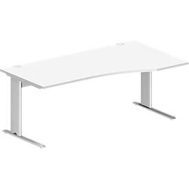 Schäfer Shop Pure Desk PLANOVA BASIC, vrijstaand, aanbouw rechts, C-voet, B 1800 x D 1000/800 x H 717 mm, wit + kabelgoot