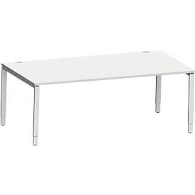 Schäfer Shop Genius bureau Modena Flex, rechthoekig, 4-poots buis, B 2000 x D 1000 x H 650-850 mm, lichtgrijs/wit aluminium