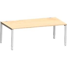 Schäfer Shop Genius bureau Modena Flex, rechthoekig, 4-poots buis, B 2000 x D 1000 x H 650-850 mm, ahorn/wit aluminium
