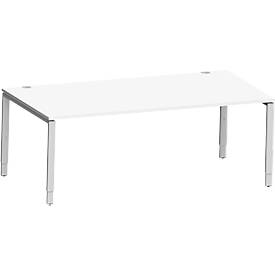 Schäfer Shop Genius bureau Modena Flex, rechthoekig, 4-poots buis, B 2000 x D 1000 x H 650-850 mm, wit/wit aluminium