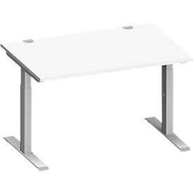 Schäfer Shop Genius bureau MODENA FLEX, rechthoekig, T-poot rechthoekige buis, B 1600 x D 800 x H 650-850 mm, lichtgrijs/wit aluminium