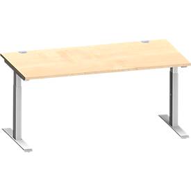 Schäfer Shop Genius bureau MODENA FLEX, rechthoekig, T-poot rechthoekige buis, B 1600 x D 800 x H 650-850 mm, ahorn/wit aluminium