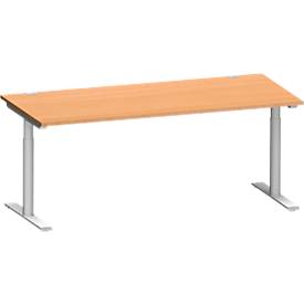 Schäfer Shop Genius MODENA FLEX bureau, T-poot ronde buis, B 1800 x D 800 mm, beuken, wit aluminium