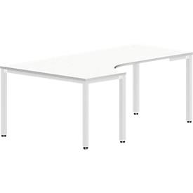 Hoekbureautafel BEXXSTAR, poot van vierkante buis, vrije vorm, aanbouw links, B 2000 x D 800/1200 x H 740 mm, wit