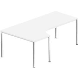 Hoekbureautafel BEXXSTAR, poot van ronde buis, aanbouw links, B 2000 x D 800/1200 x H 740 mm, wit