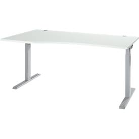 ERGO-T 2.0 bureautafel, vrije vorm, aanbouw links, T-voet, B 1800 x D 1000/800 x H 675-895 mm, aluminium lichtgrijs/wit