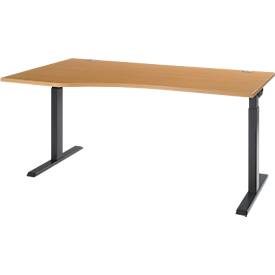 ERGO-T 2.0 tafel, vrije vorm, links aanbouw, T-voet, B 1800 x D 1000/800 x H 675-895 mm, beuken/antraciet