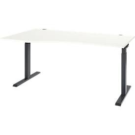 ERGO-T 2.0-bureau, vrije vorm, links aanbouw, T-voet, B 1800 x D 1000/800 x H 675-895 mm, wit/antraciet