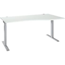 ERGO-T 2.0 bureautafel, vrije vorm, aanbouw rechts, T-voet, B 1800 x D 1000/800 x H 675-895 mm, aluminium lichtgrijs/wit
