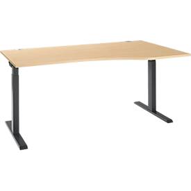 ERGO-T 2.0 tafel, vrije vorm, rechts aanbouw, T-voet, B 1800 x D 1000/800 x H 675-895 mm, ahorn/antraciet