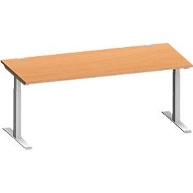 Schäfer Shop Genius bureau MODENA FLEX, rechthoekig, T-poot rechthoekige buis, B 1800 x D 800 x H 650-850 mm, beuken/wit alu