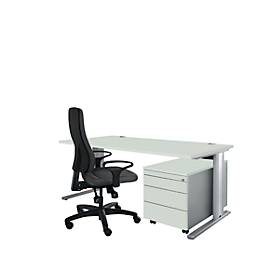 Schäfer Shop Pure Schäfer Shop  Pure Planova Basic bureautafel en verrijdbaar ladeblok 1233, lichtgrijs/blank aluminium