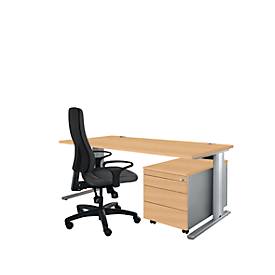 Schäfer Shop Pure Schäfer Shop  Pure Planova Basic bureautafel en verrijdbaar ladeblok 1233, beukenpatroon/blank aluminium