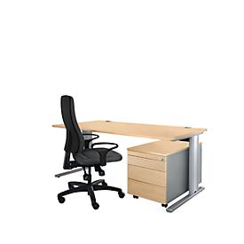 Schäfer Shop Pure Planova Basic bureautafel en verrijdbaar ladeblok 1233, ahorndecor/blank aluminium