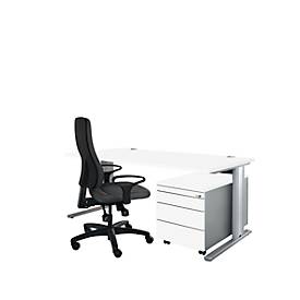 Schäfer Shop Pure Schäfer Shop  Pure Planova Basic bureautafel en verrijdbaar ladeblok 1233, wit/blank aluminium
