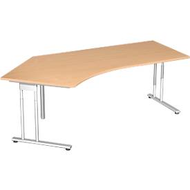 Hoekbureautafel 135° PALENQUE, C-poot, hoek links, B 2165 x D 800/1130 x H 680-820 mm, beuken