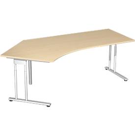 Hoekbureautafel 135° PALENQUE, C-poot, hoek links, B 2165 x D 800/1130 x H 680-820 mm, esdoorn