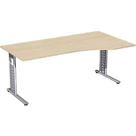 Bureautafel ALICANTE, C-poot, vrije vorm, aanbouw rechts, B 1800 x D 800/1000 x H 680-820 mm, esdoornpatroon