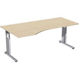 Bureautafel ALICANTE, vrije vorm, aanbouw links, B 1800 x D 1000/800 x H 680-820 mm, esdoornpatroon