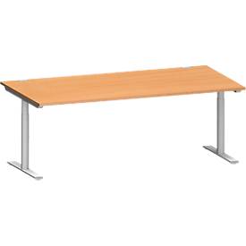 Schäfer Shop Genius bureau MODENA FLEX, T-poot ronde buis, B 2000 x D 1000 mm, beuken/wit aluminium