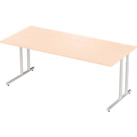 Schäfer Shop Select Desk COMBITEC, rechthoekig, C-poot, B 2000 x D 1000 x H 677-817 mm, ahorn/wit aluminium