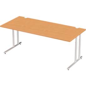 Schäfer Shop Select Desk COMBITEC, rechthoekig, C-poot, B 2000 x D 1000 x H 677-817 mm, beuken/wit aluminium