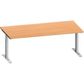 Schäfer Shop Genius bureau MODENA FLEX, rechthoekig, T-poot rechthoekige buis, B 2000 x D 1000 x H 650-850 mm, beuken/wit alu