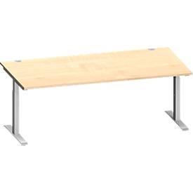 Schäfer Shop Genius bureau MODENA FLEX, rechthoekig, T-poot rechthoekige buis, B 2000 x D 1000 x H 650-850 mm, ahorn/wit aluminium